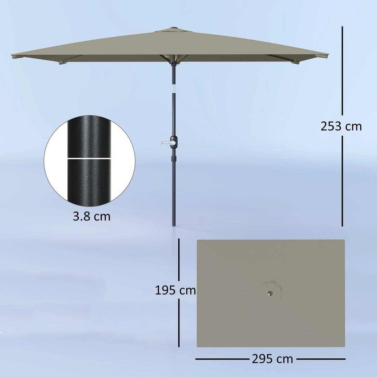 Outsunny 3x2m Patio Parasol Garden Umbrellas Canopy with Aluminium Tilt Crank Rectangular Sun Shade Steel, Light Grey