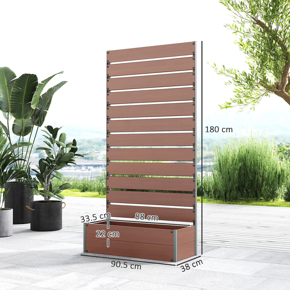 Outsunny Raised Bed for Garden, Planter with Trellis for Climbing Plants, Vines, Planter Box with Drainage Gap, Light Brown