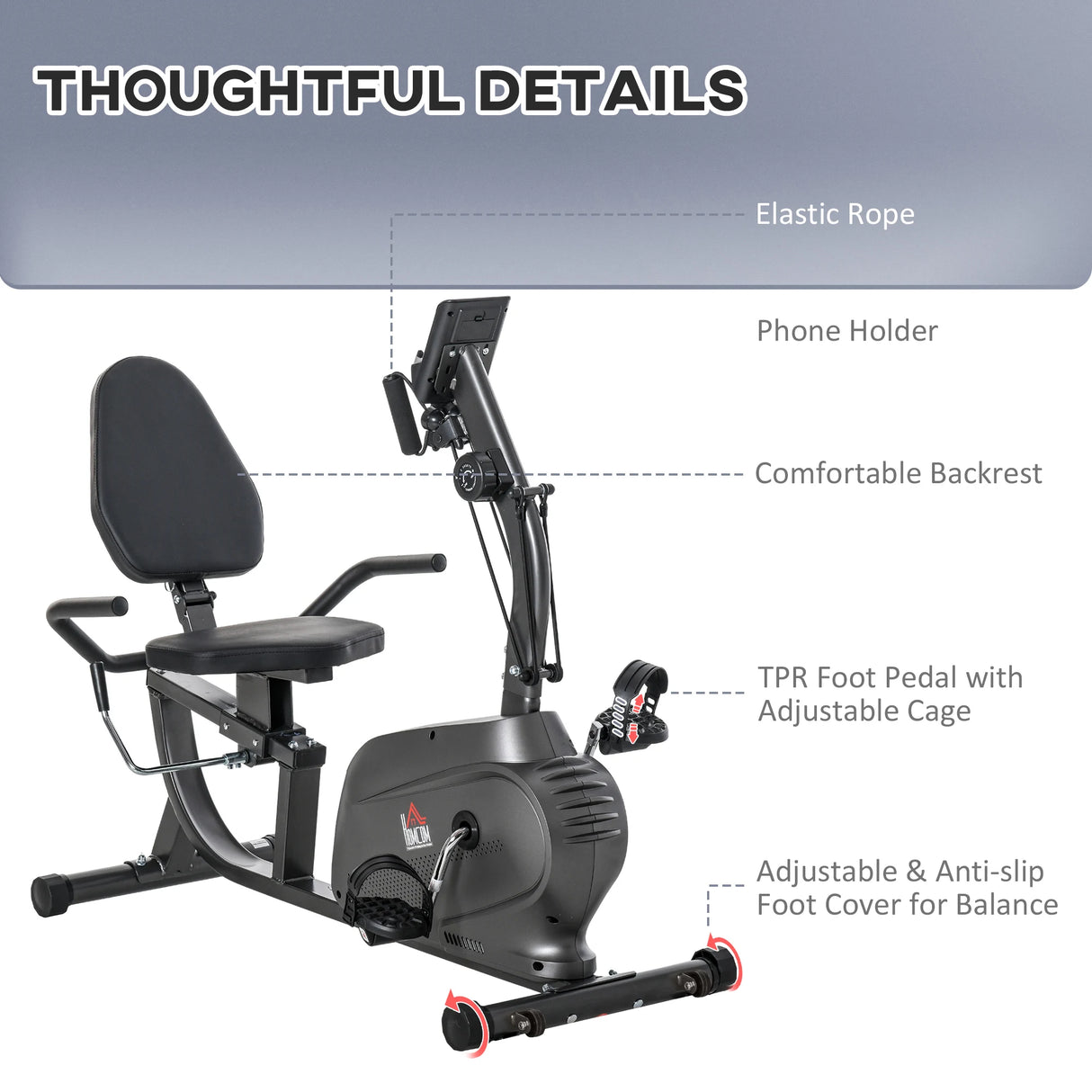 HOMCOM Recumbent Exercise Bike Magnetic Resistance & Adjustable Seat Indoor Cardio Bike for Home Fitness, Black