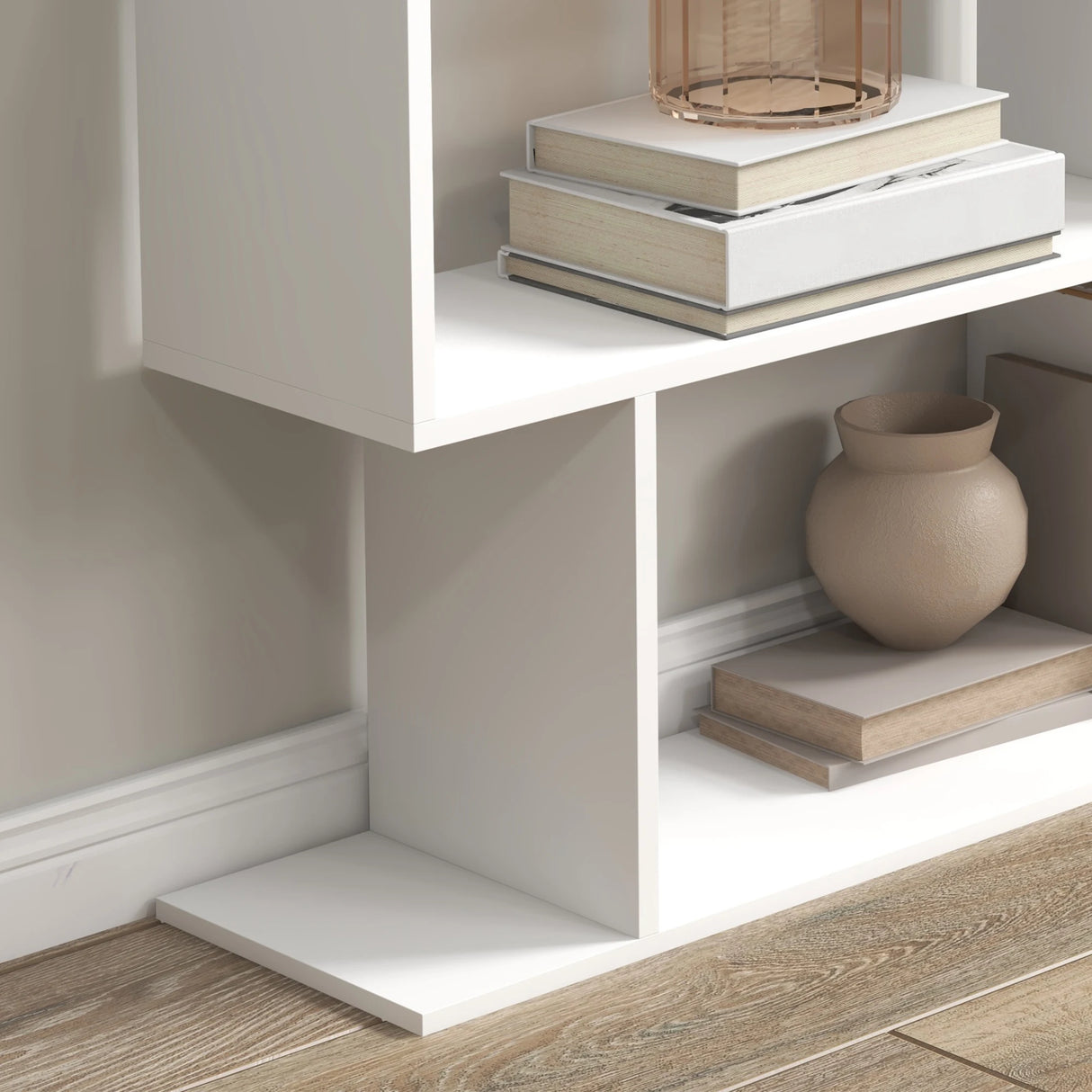 HOMCOM Bookcase, 6 Tier Shelf S Shaped Bookshelf, Storage Unit, Display Shelf for Living Room, Bedroom, Home Office, Plant, White