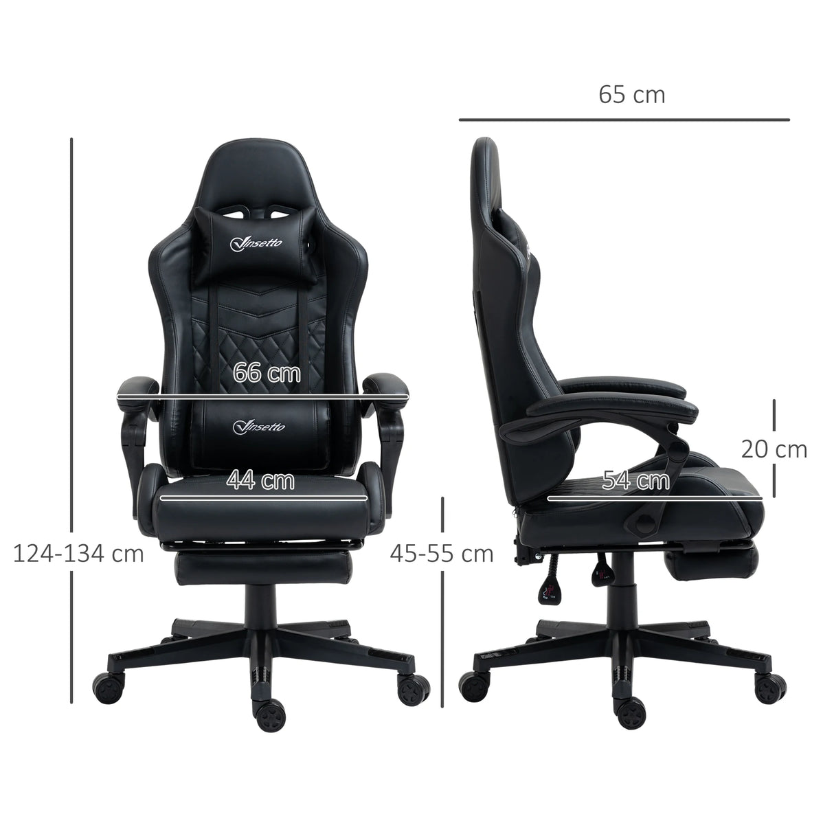 Vinsetto Computer Gaming Chair with Footrest, Video Gaming Chair for Adults with 130 Reclining Back, Desk Chair with Lumbar Support and Adjustable Height, Black