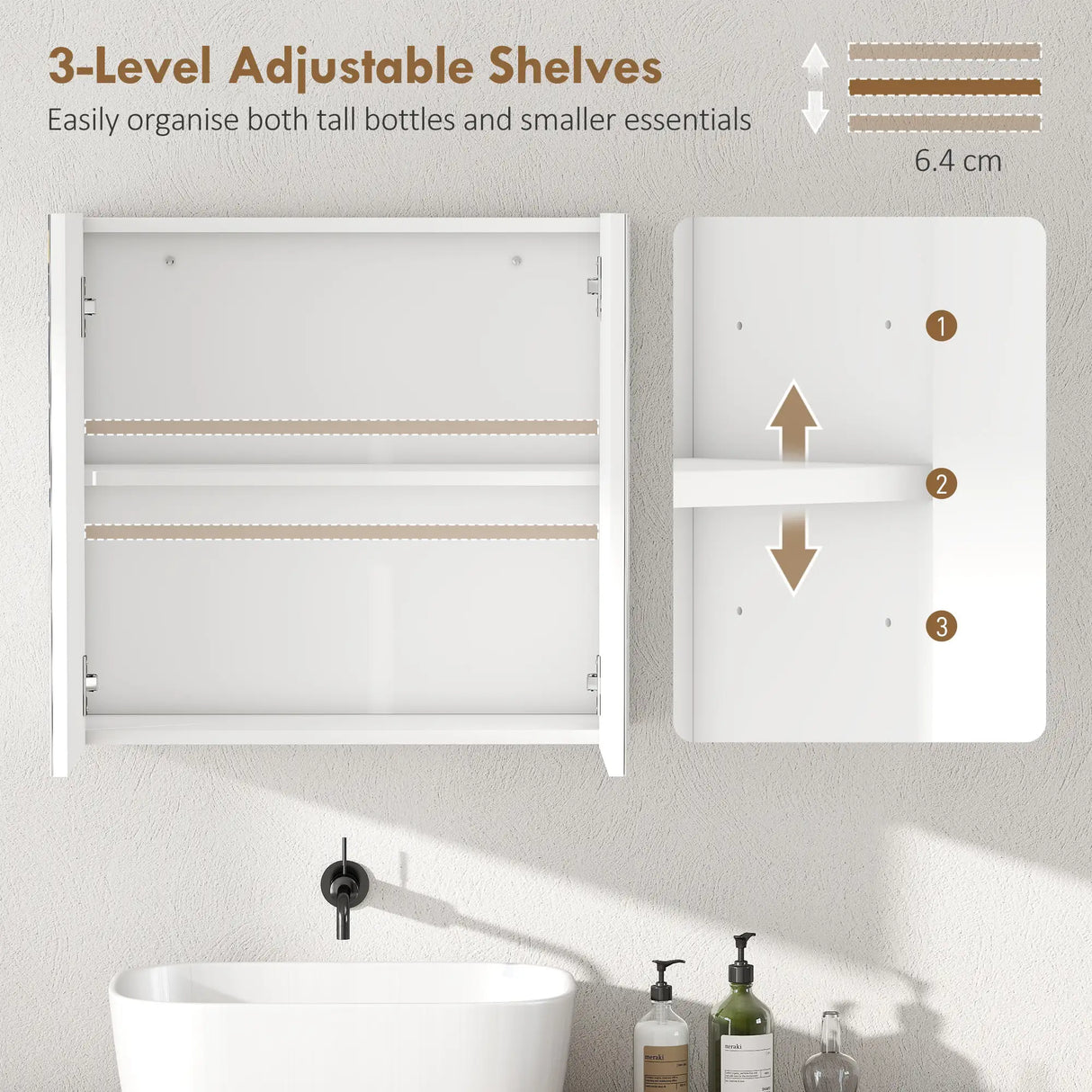 HOMCOM Double-Door Bathroom Mirror Cabinet - White