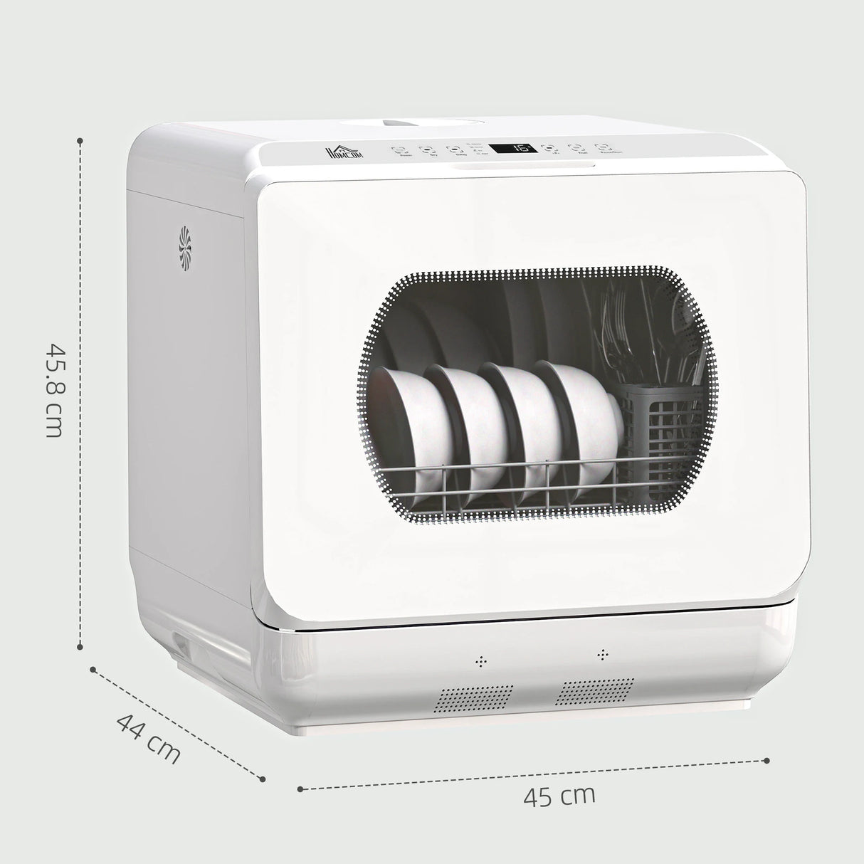 HOMCOM Table Top Dishwasher with Built-in 6L Water Tank, Mini Countertop Dishwasher with 6 Programs, 4 Place Settings, White