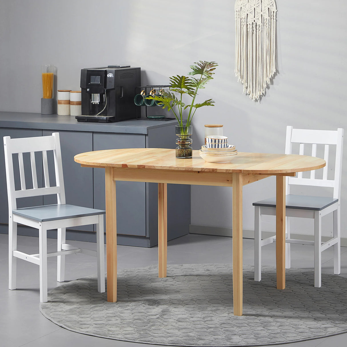 HOMCOM 4-6 Person Wooden Drop-Leaf Table - Natural Finish