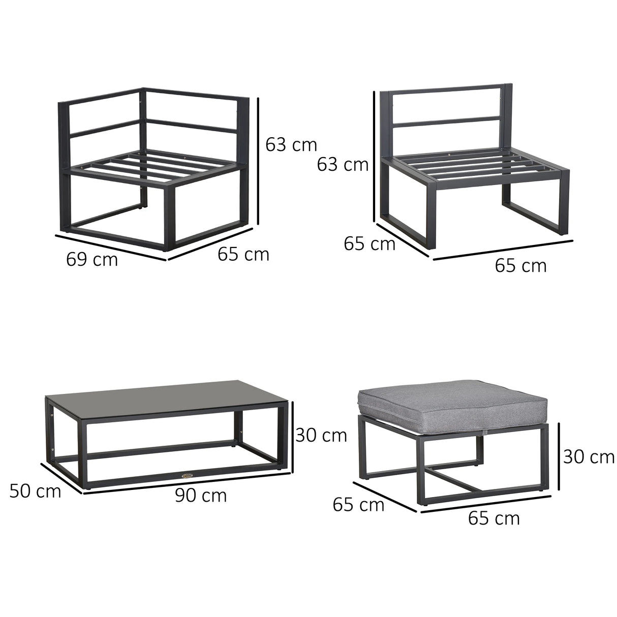 Outsunny 5 Pieces Outdoor Patio Furniture Set, Sofa Couch with Glass Coffee Table, Cushioned Chairs and Aluminum Tube, for Balcony Garden Backyard, Grey