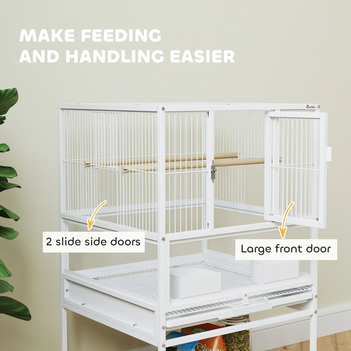 PawHut Bird Cage with Rolling Stand, Acrylic Viewing Panels, Storage Shelf, for Budgie, Parakeet, 48 x 46 x 83 cm