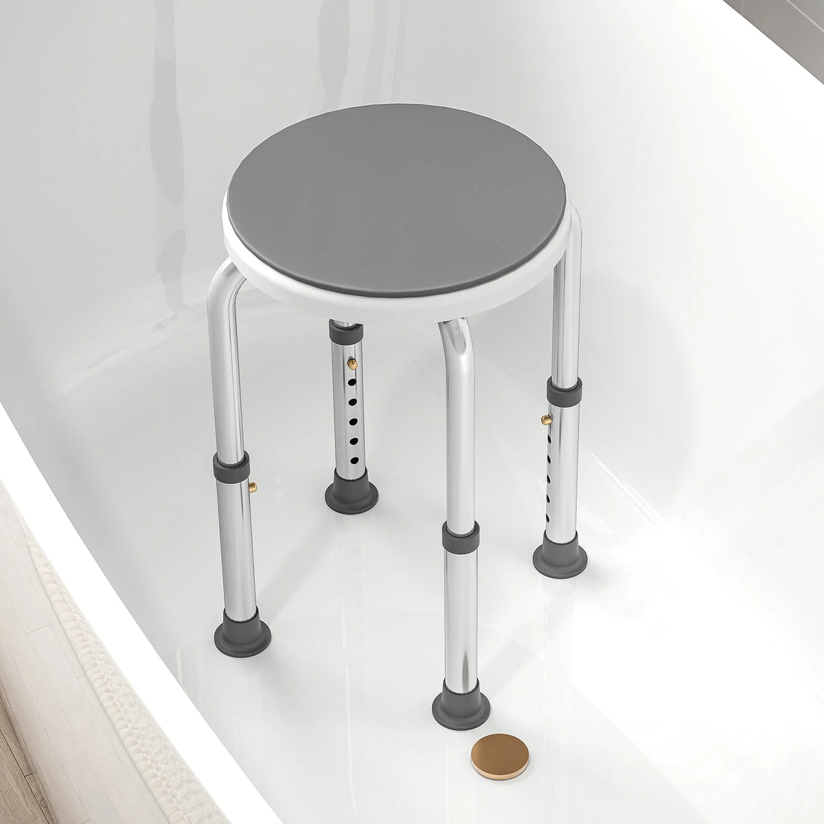 HOMCOM 360 Swivel Shower Chair, Height Adjustable Aluminium Shower Stool with Non-Slip Feet for Disabled, Elderly, Grey