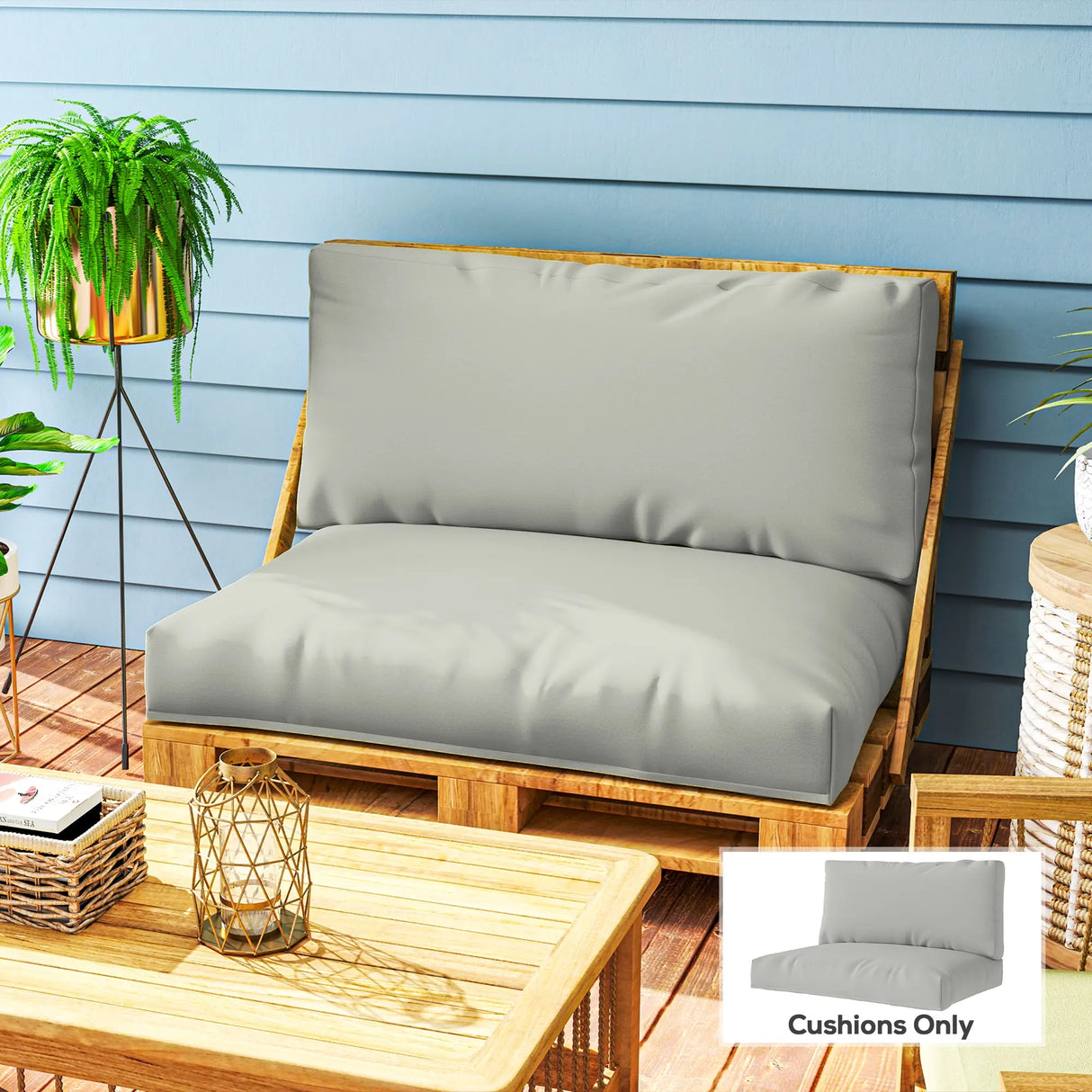 Outsunny Two Piece Seat Pallet and Back Cushions - Light Grey