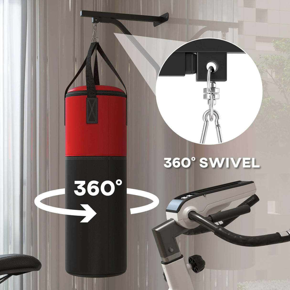SPORTNOW Unfilled Punching Bag Set with Boxing Bag Bracket, Boxing Gloves, Hand Wraps and 360 Swivel Hook