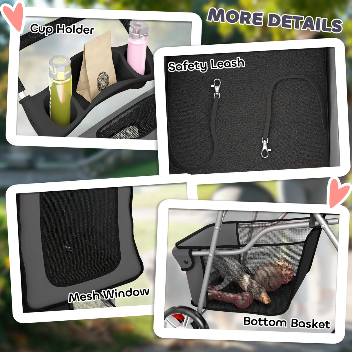 PawHut Dog Pram, Pet Stroller with Reflective Strips, Foldable Cat Stroller with 360 Swivel Wheels, Dark Grey