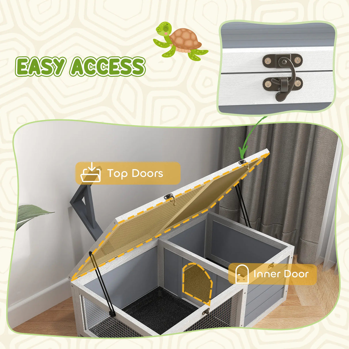 PawHut Wooden Tortoise Enclosure, Tortoise House w/ Lamp Holder, for Outdoor, Indoor, Light Grey