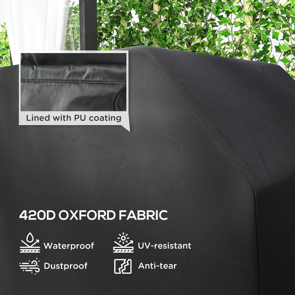 Outsunny 147 x 61cm Plastic Coated Protective Grill Cover - Black
