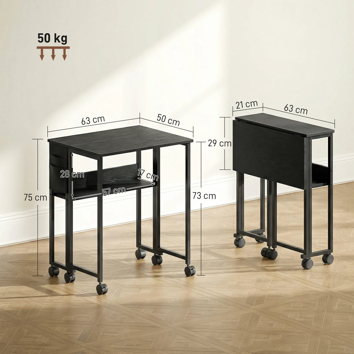 HOMCOM 63 cm Drop Leaf Writing Work Desk - Black