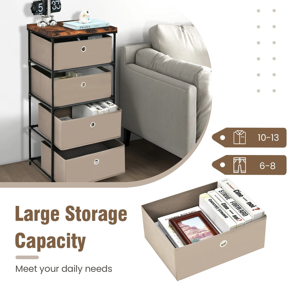 Bedside Table 4 Drawers Storage Cabinet Fabric Chest of Drawers for Bedroom 42 x 33.5 x 84.5 cm Brown
