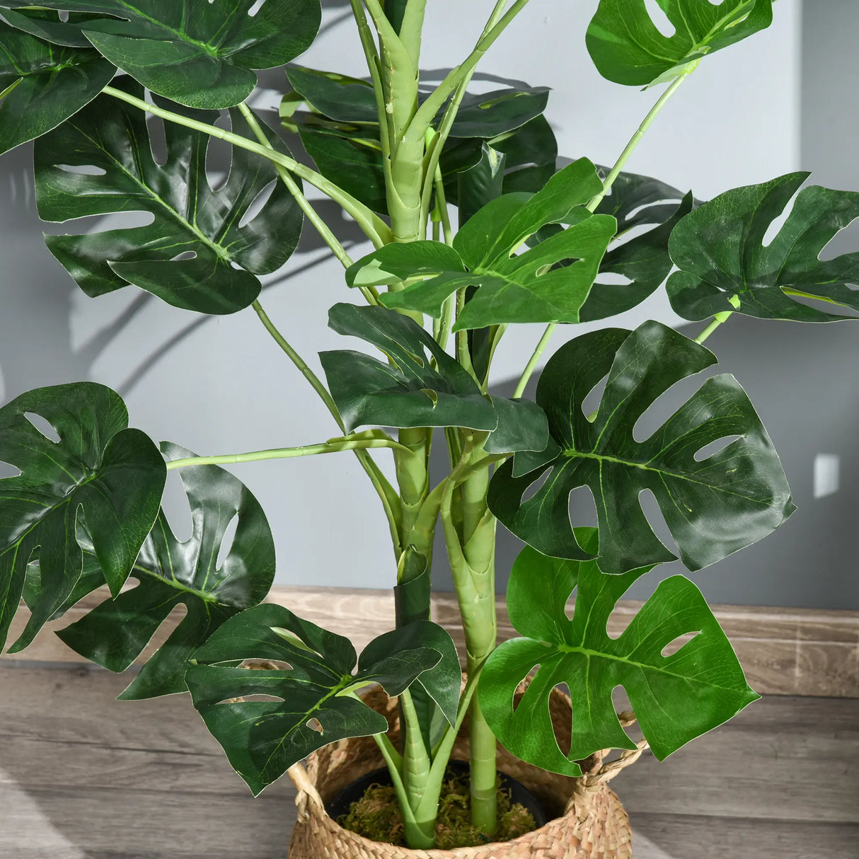 Outsunny 100cm/3.3FT Artificial Monstera Tree Decorative Cheese Plant 21 Leaves with Nursery Pot, Fake Tropical Palm Tree for Indoor Dcor