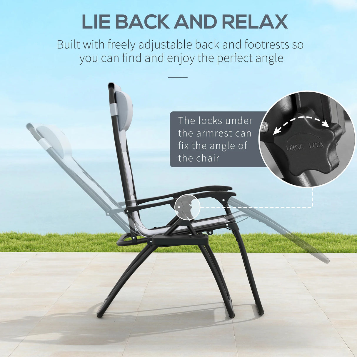 Outsunny Zero Gravity Lounger Chair Set of 2, Folding Reclining Patio Chair with Padded Seat, Cup Holder, Soft Cushion and Headrest for Poolside, Camping, Grey