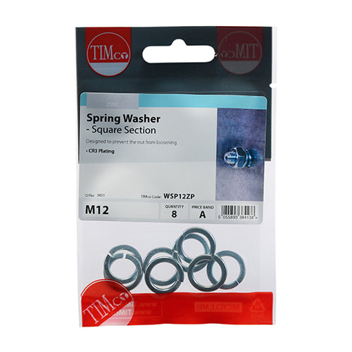 8 x TIMCO Spring Washers DIM7980 Silver - M12