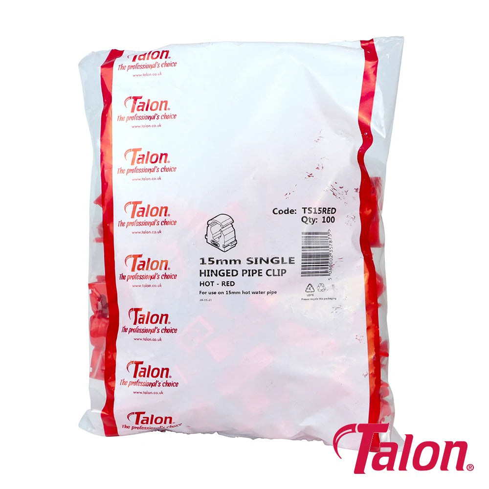 100 x Single Hinged ID Pipe Clips Red - 15mm