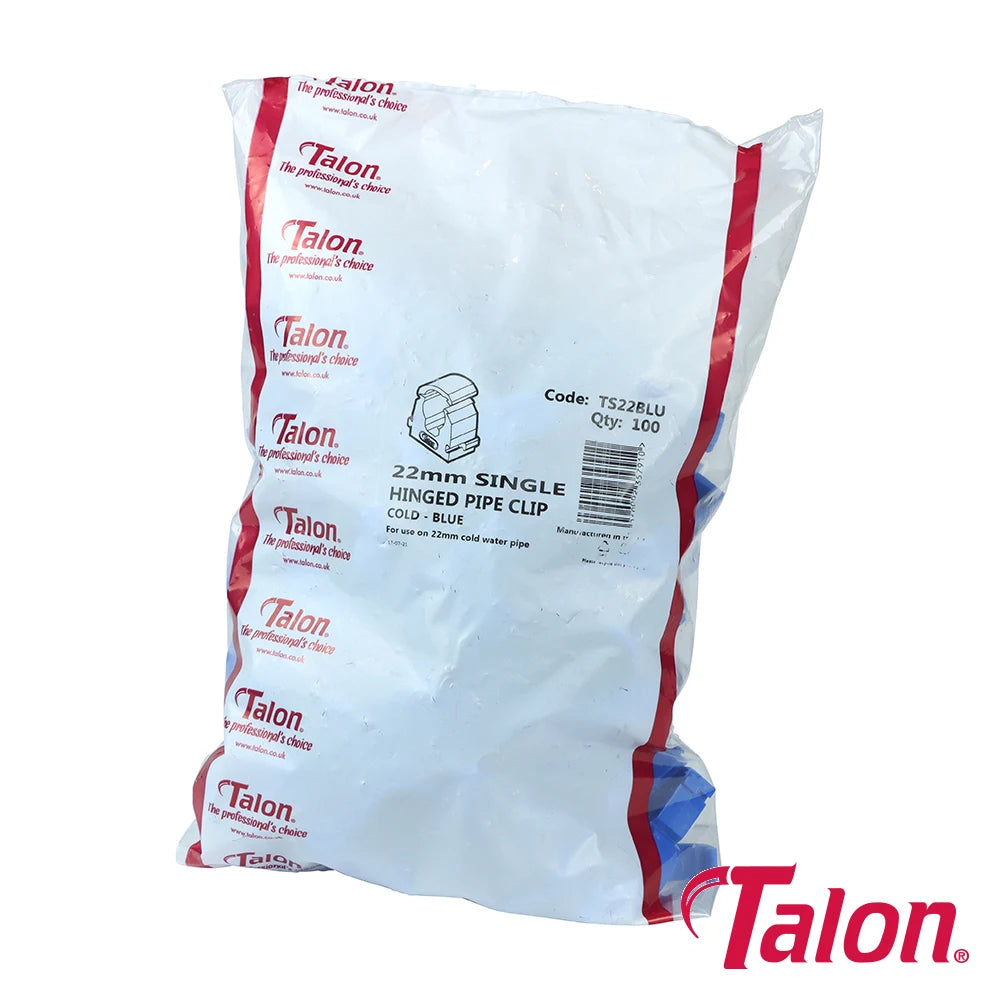 100 x Single Hinged ID Pipe Clips Blue - 22mm