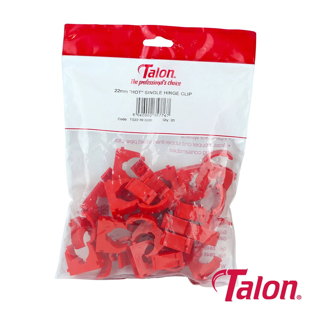 20 x Single Hinged ID Pipe Clips Red - 22mm