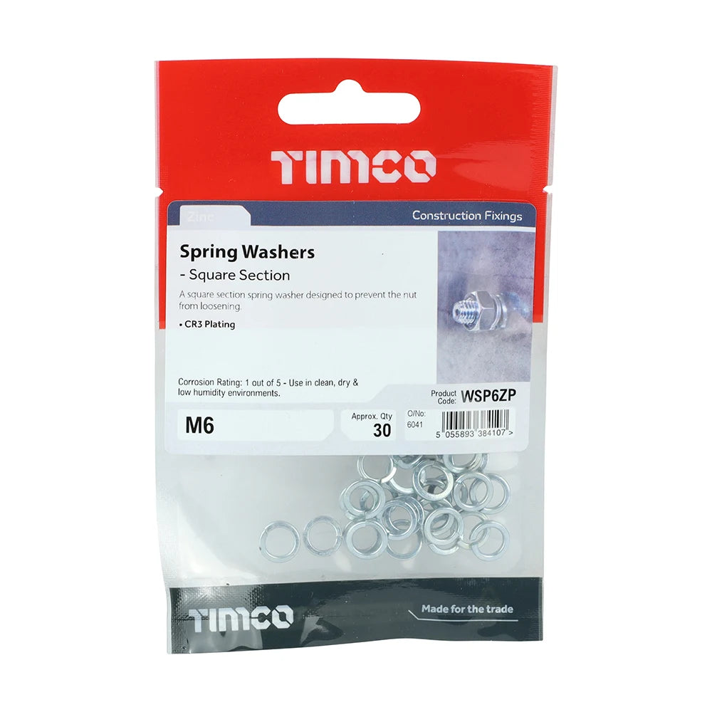 30 x TIMCO Spring Washers DIM7980 Silver - M6