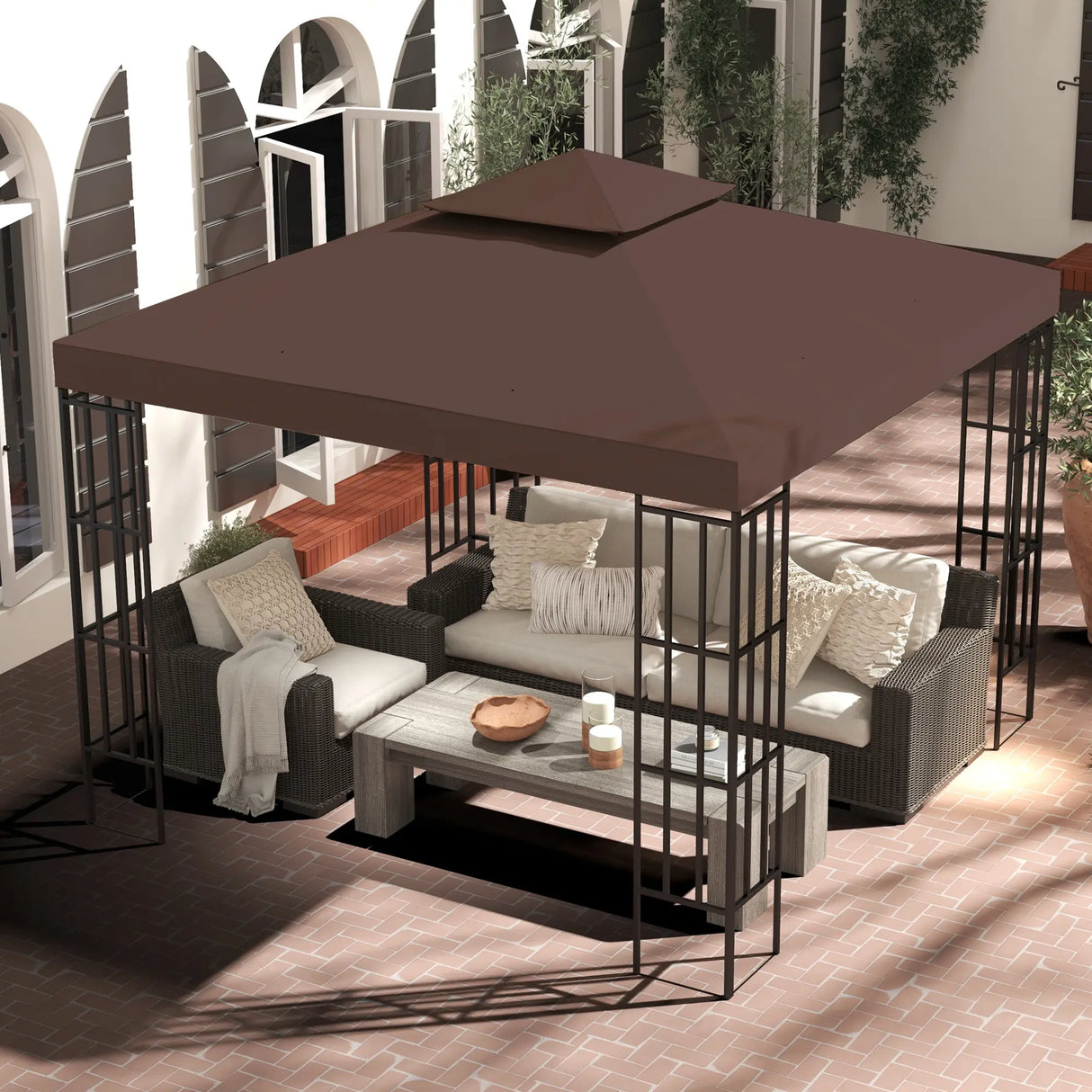 Outsunny 3x3 m Double-Tier Canopy Top Replacement-Coffee