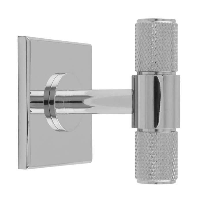 KNURLED T-BAR KNOB ON SQUARE BACKPLATE - POLISHED CHROME - SET
