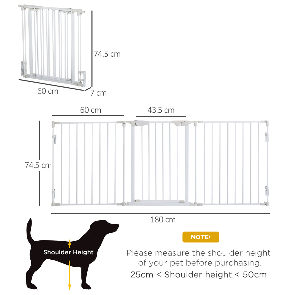PawHut Pet Safety Gate, 3 Panels Playpen Fireplace, Foldable Metal Fence, Stair Barrier, Room Divider, Fire Guard w/ Automatic Closing Door, White