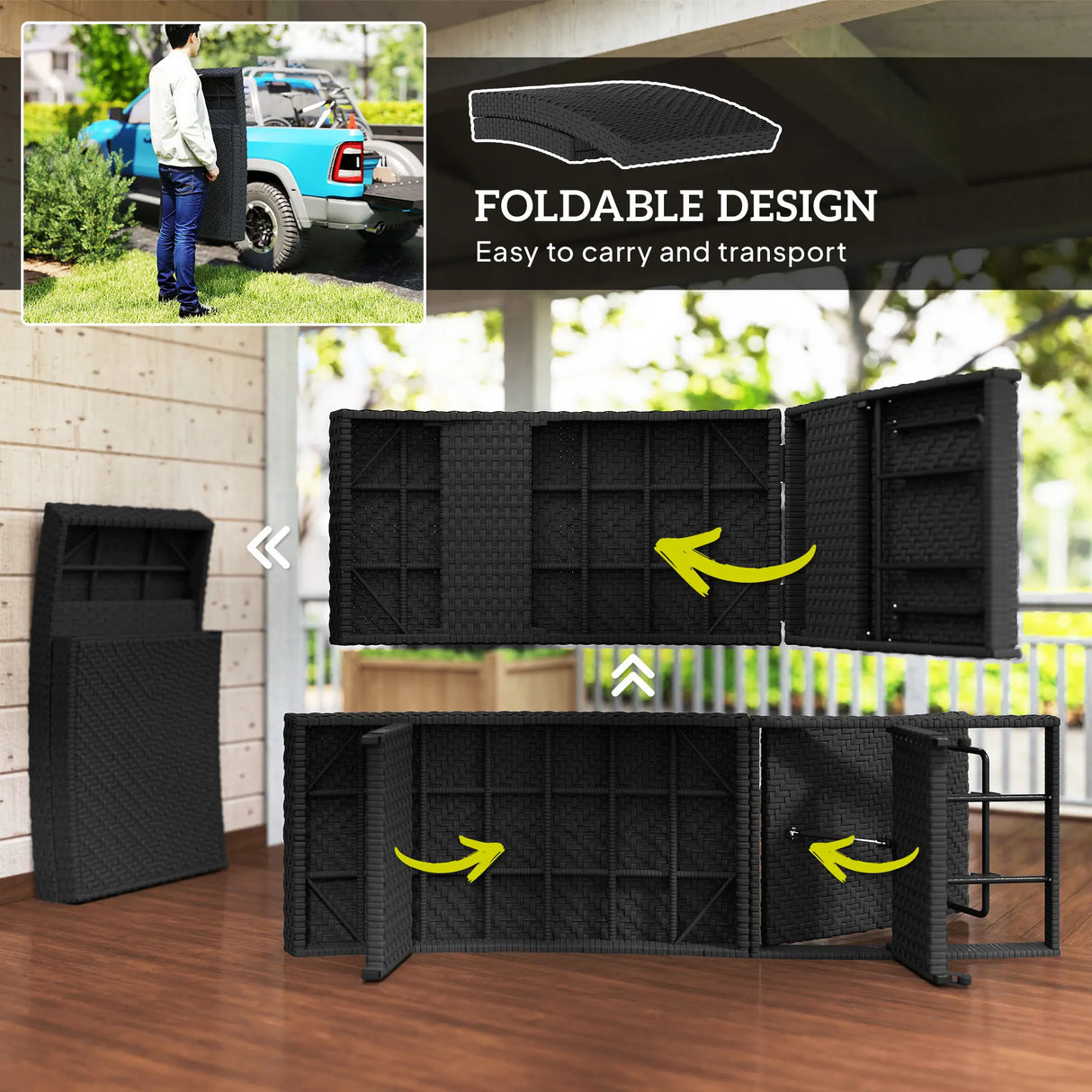 Outsunny Outdoor PE Rattan Sun Lounger, Folding Wicker Garden Lounger Recliner with 4-Level Adjustable Backrest, Rolling Sunbed Lounge Chair with Wheels, Non-Slip Legs for Balcony, Beach, Black