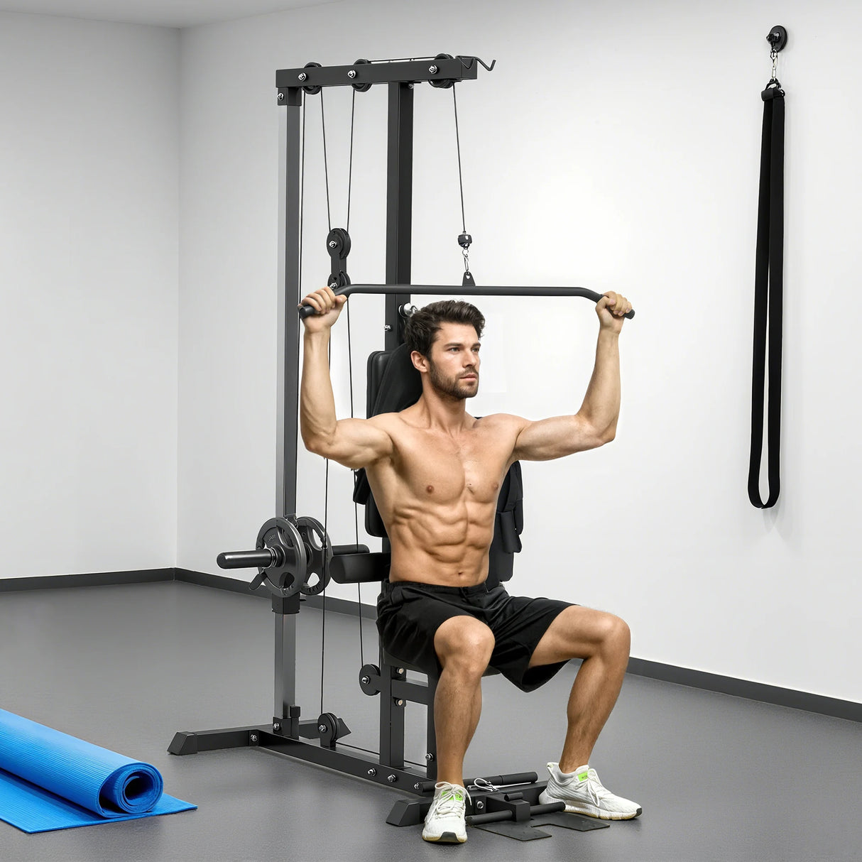 SPORTNOW Pull Up Station, Power Cage with Adjustable Seat, for Home Gym - Black