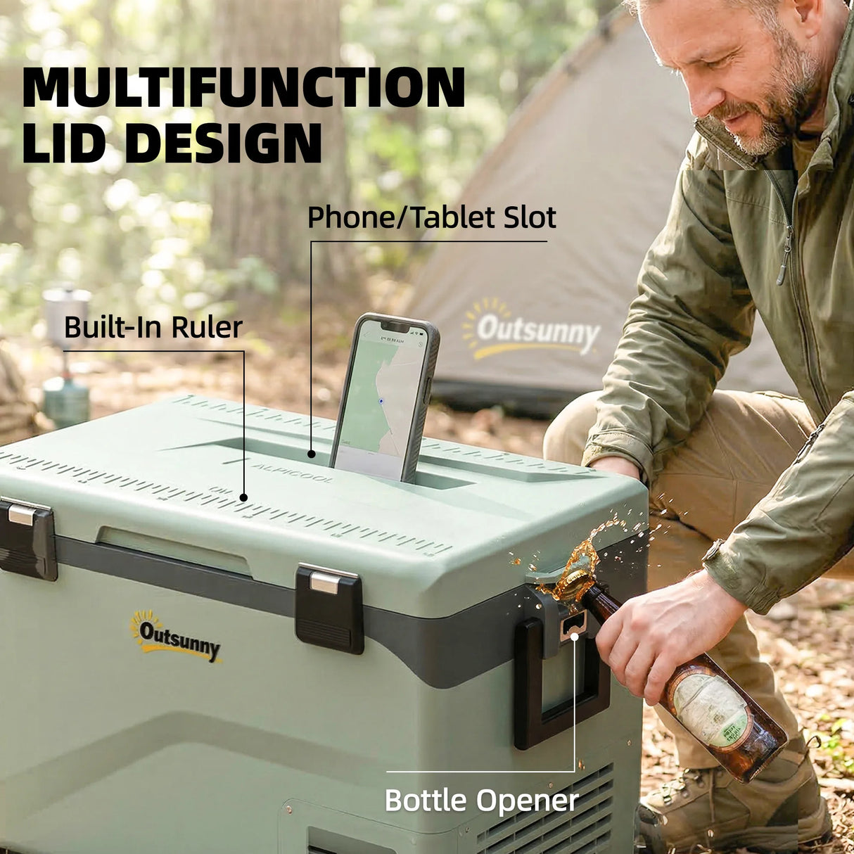 Outsunny 42.5L Compressor Car Fridge Freezer, Camping Refrigerator with App Control, 20C-20C