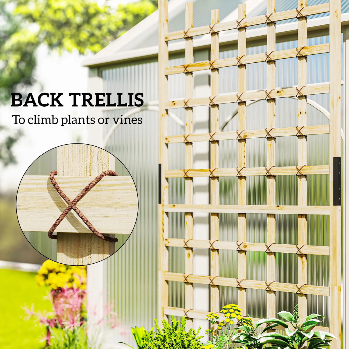 Outsunny Wooden Trellis Planter, Raised Garden Bed with Wheels, to Climb and Grow Vegetables, Herbs and Flowers, Natural
