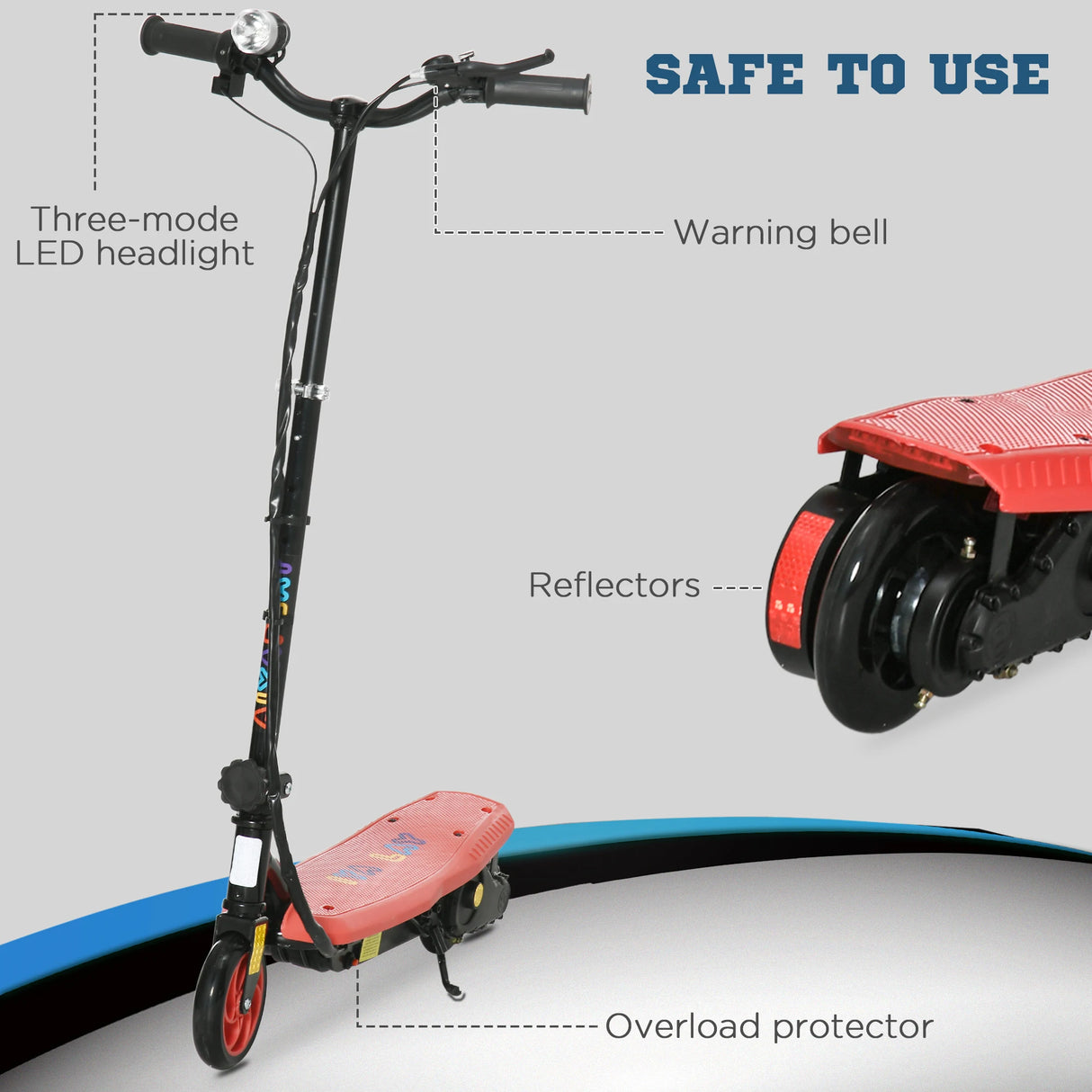 HOMCOM Foldable Electric Scooter, with LED Headlights, for Ages 7-14 Years, Red