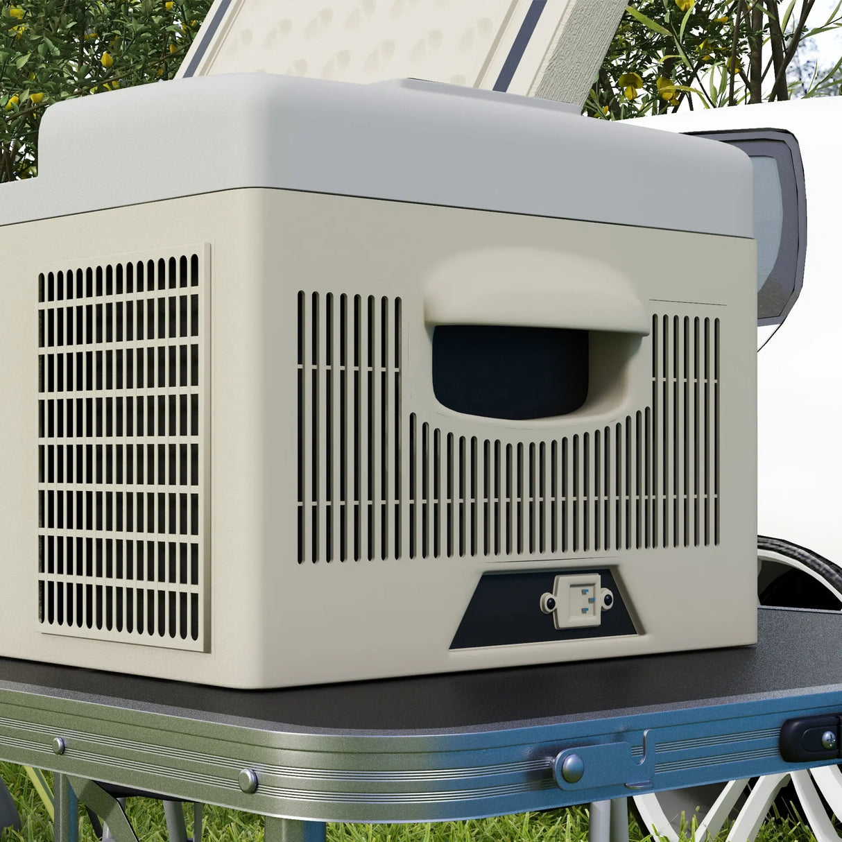 Outsunny 16L Portable Car Fridge, -20 to 10 Adjustable Temperature - Khaki/Grey