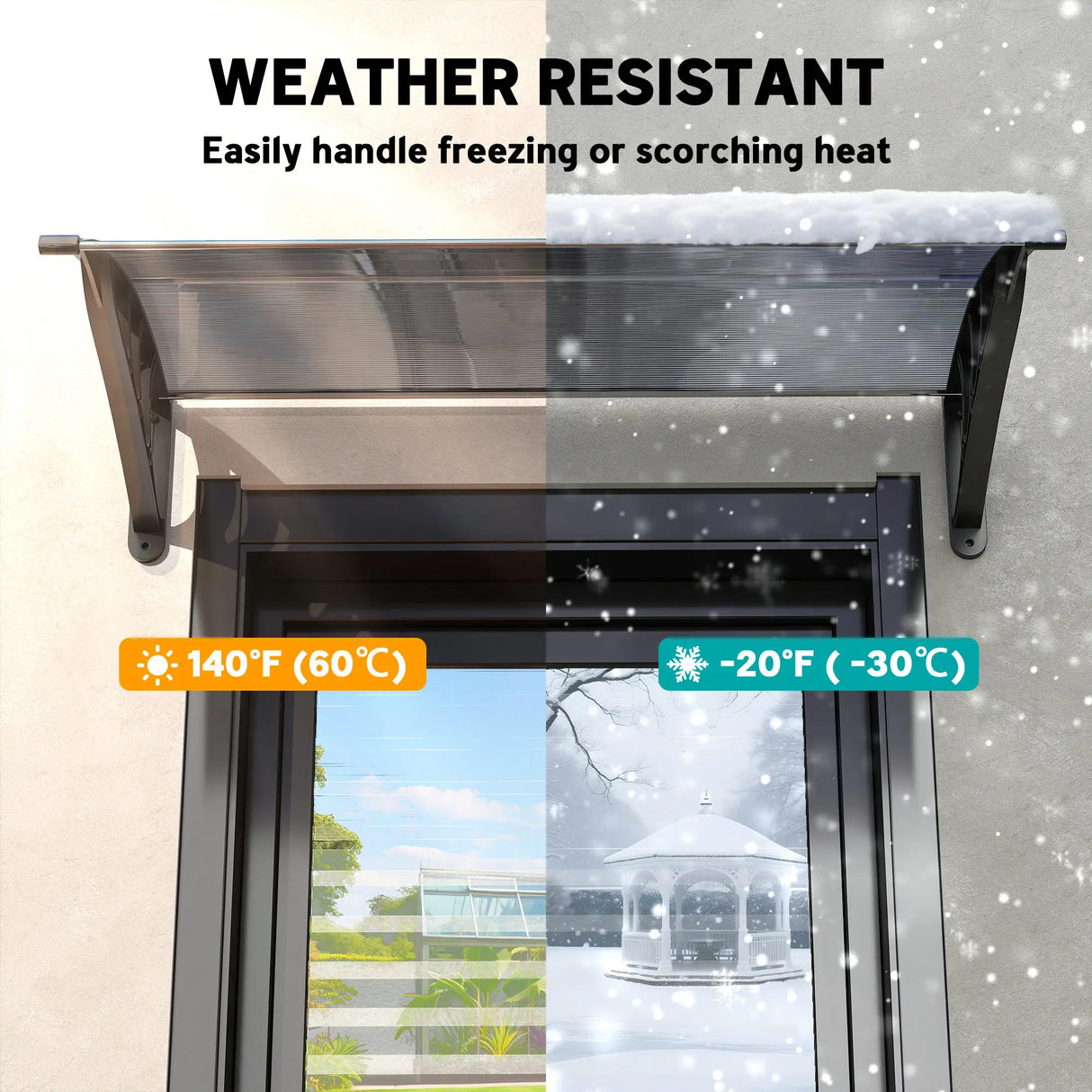 Outsunny Front Door Canopy Outdoor Awning Aluminium Rigid Plastic Polycarbonate Rain Shelter UV Water Rain Resistant 100 x 75cm Black