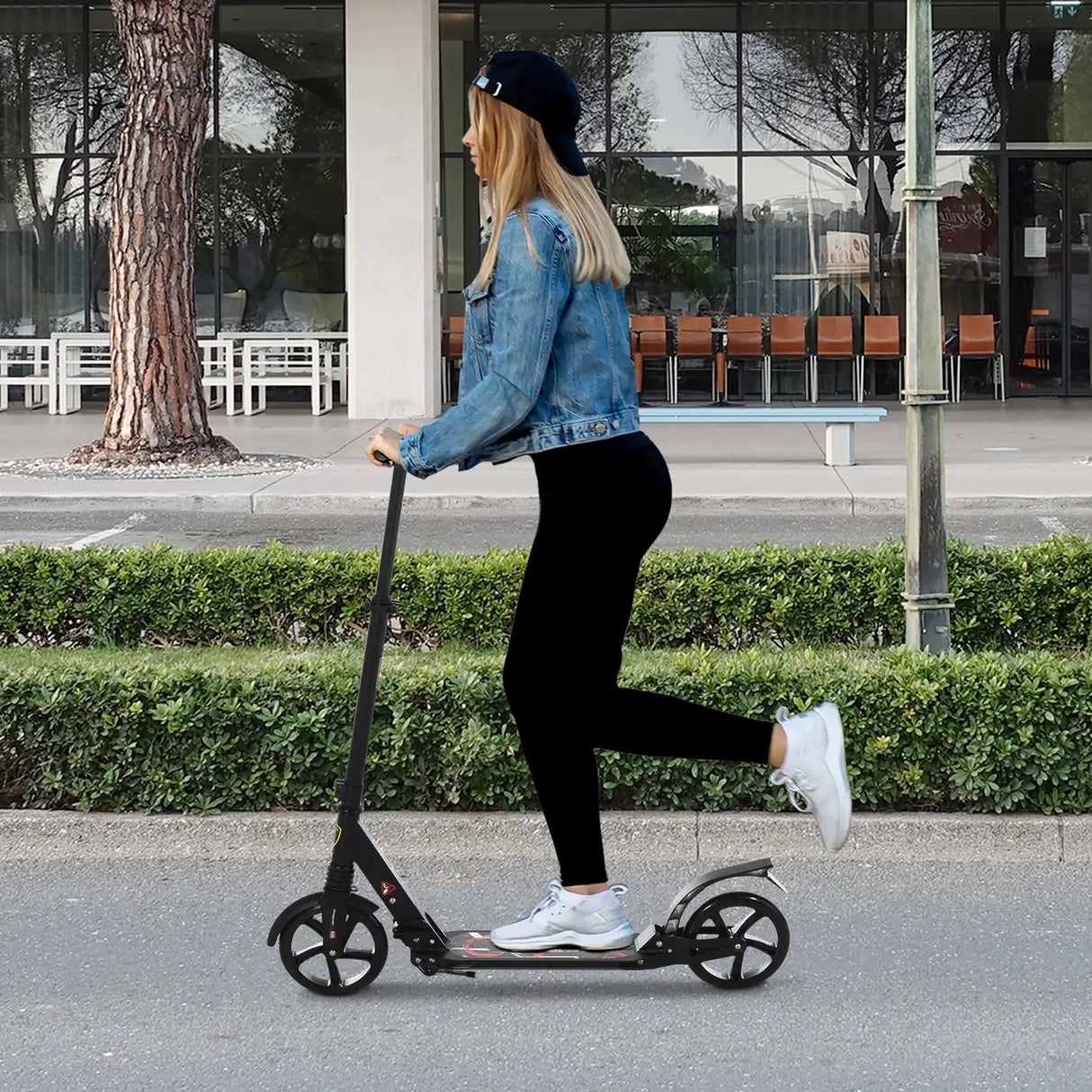 HOMCOM Folding Kick Scooter, Adjustable Ride On Scooter with 200mm Big Wheels and Double Shock Absorption, Urban Scooter for 14+ Teens Adult, Black
