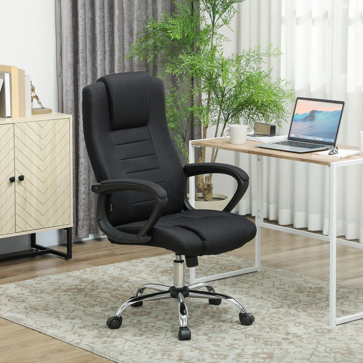 Vinsetto Linen-Look Swivel Office Chair - Black