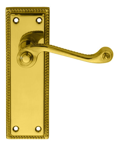 GEORGIAN LEVER ON BACKPLATE - LATCH SWEEDOR PLATE - POLISHED BRASS - 148MM X 48MM - PAIR