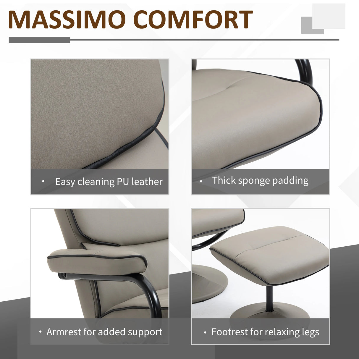 HOMCOM Recliner Chair with Ottoman 360 Swivel Faux Leather High Back Armchair w/ Footrest Stool for Home Office