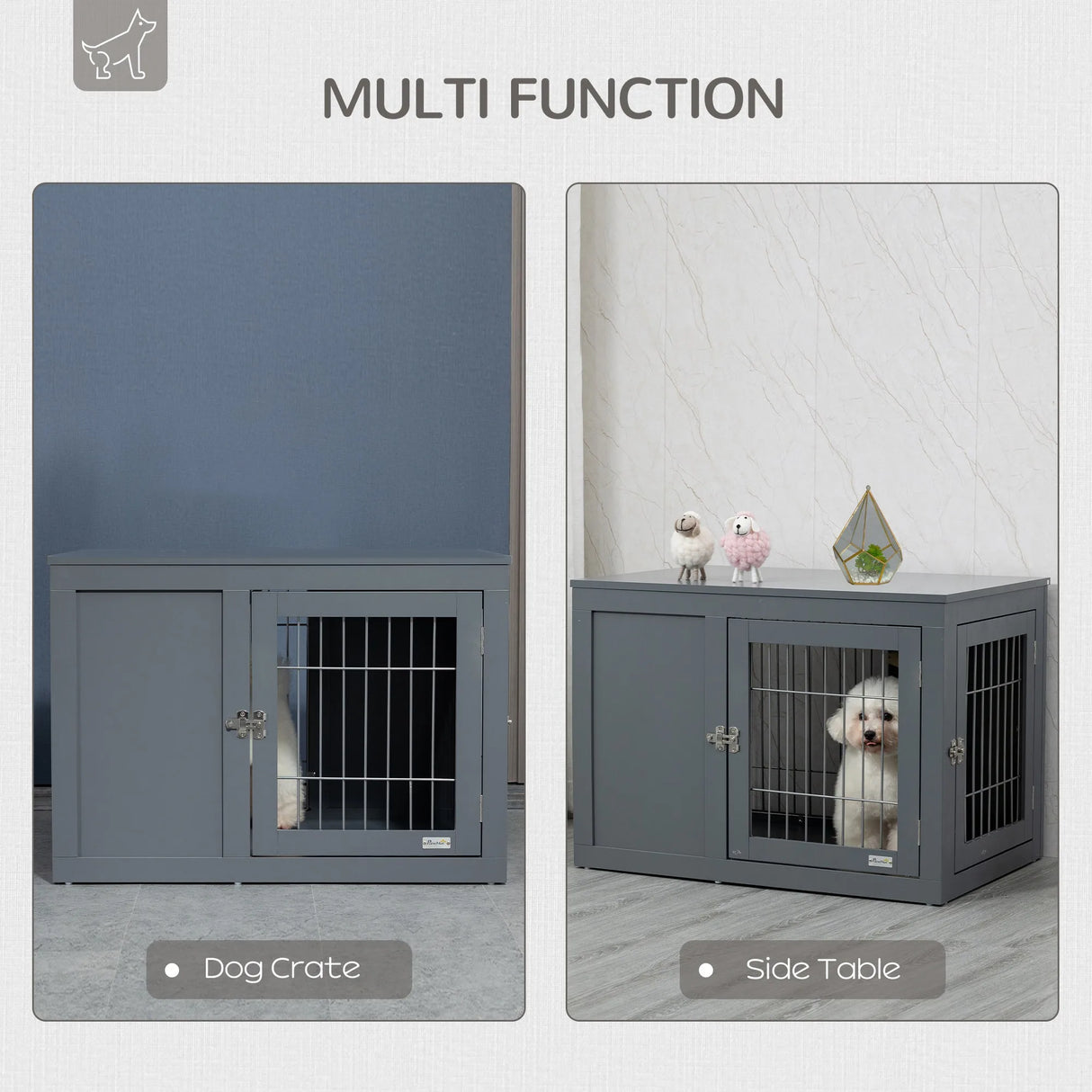 PawHut Furniture Style Dog Crate for Small and Medium Dogs, End Table Pet Cage with Two Lockable Doors - Grey