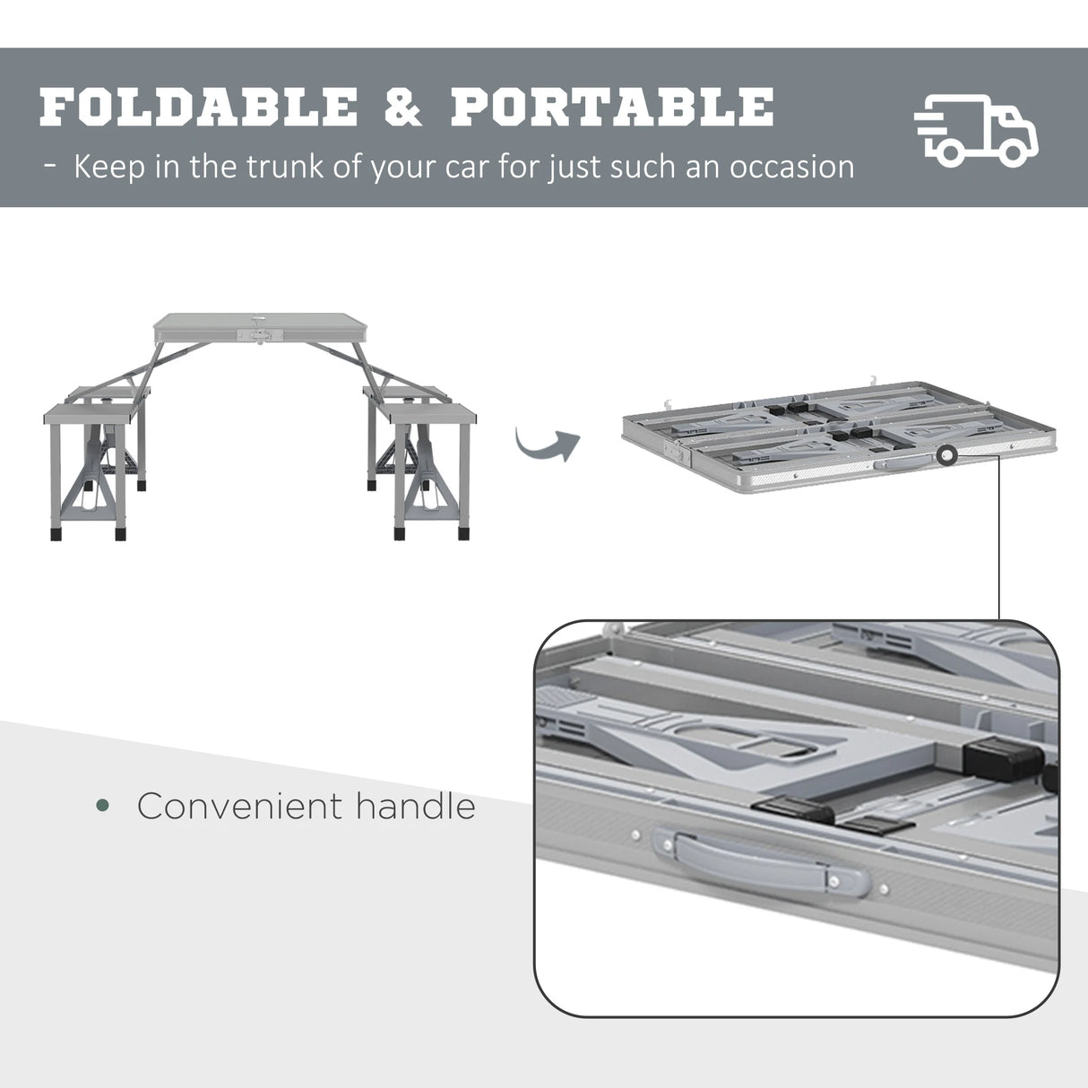 Outsunny Folding Picnic Table with 4 Seats and Umbrella Hole - Grey