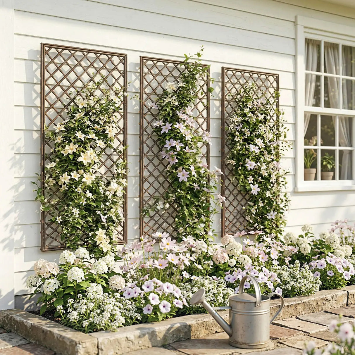 Outsunny Garden Trellis, Decorative Trellis Panels for Climbing Outdoor Plants, Natural Wood Finish