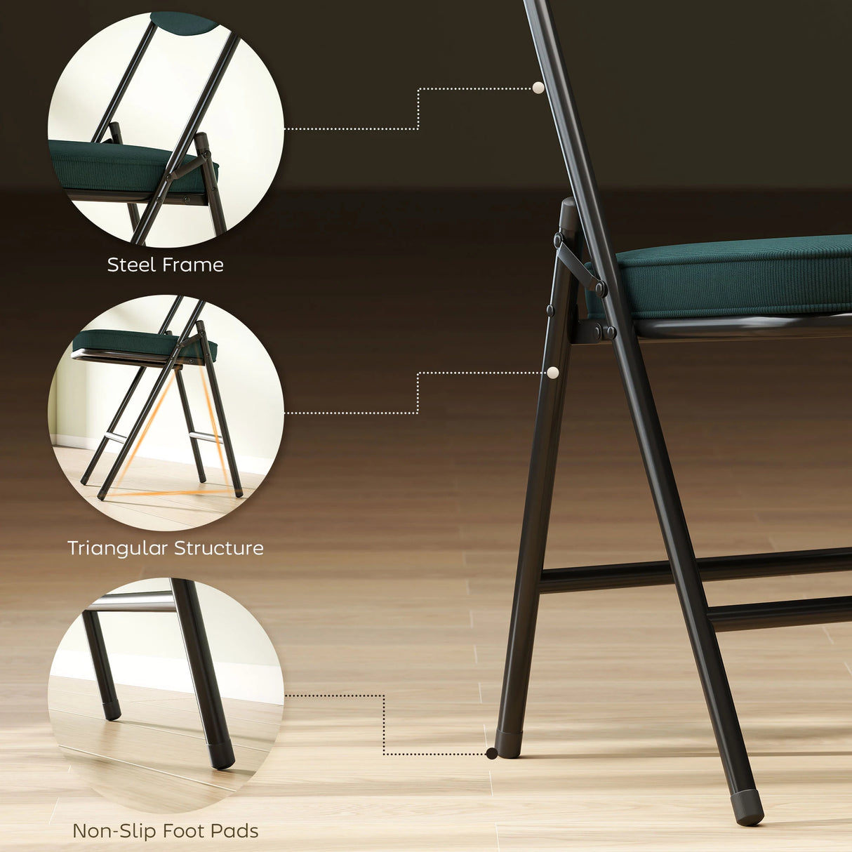 HOMCOM Set of Four Folding Corduroy Seat Chairs - Teal