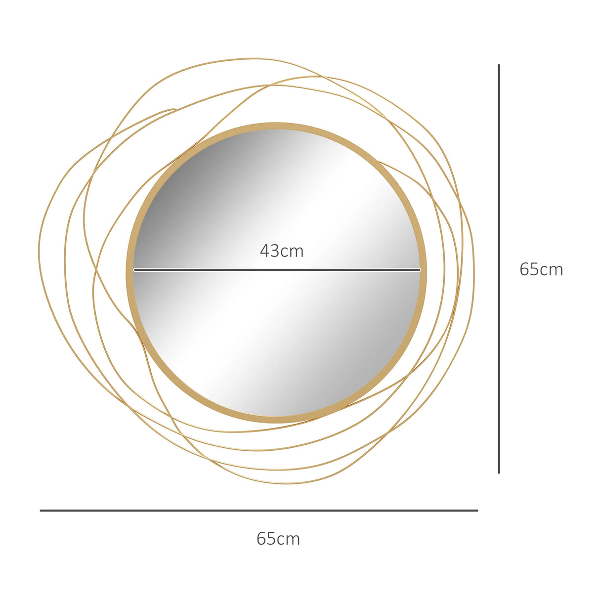 HOMCOM Abstract Metal Wire Wall Mirror, with Accessories - Gold Tone