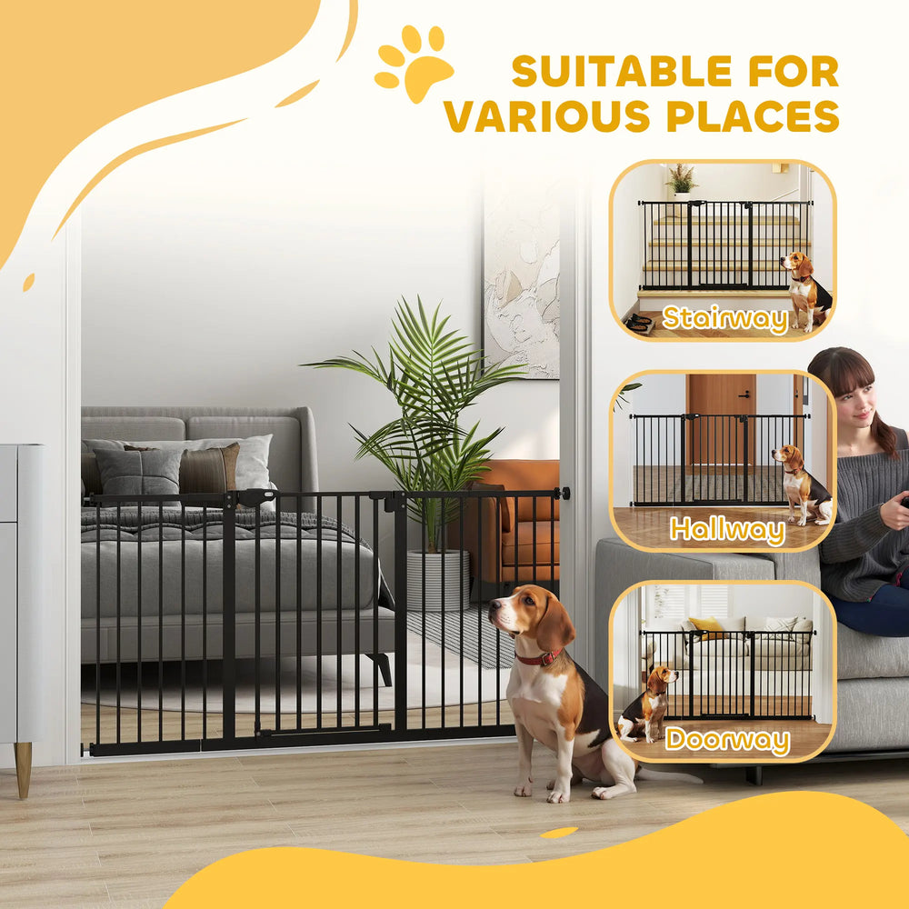 PawHut Adjustable Safety Gate w/ Three Extensions, Four Adjustable Screws, Black