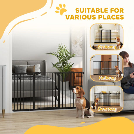 PawHut Adjustable Safety Gate w/ Three Extensions, Four Adjustable Screws, Black