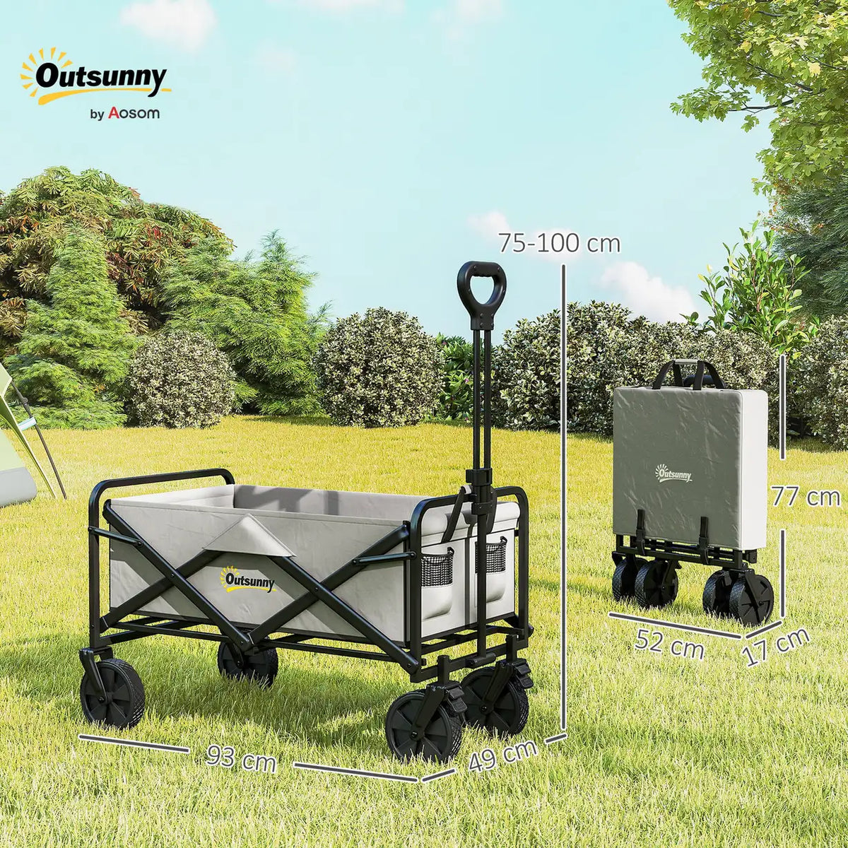 Outsunny Folding Pull Along Cart Cargo Wagon Trolley with Telescopic Handle - Dark Grey