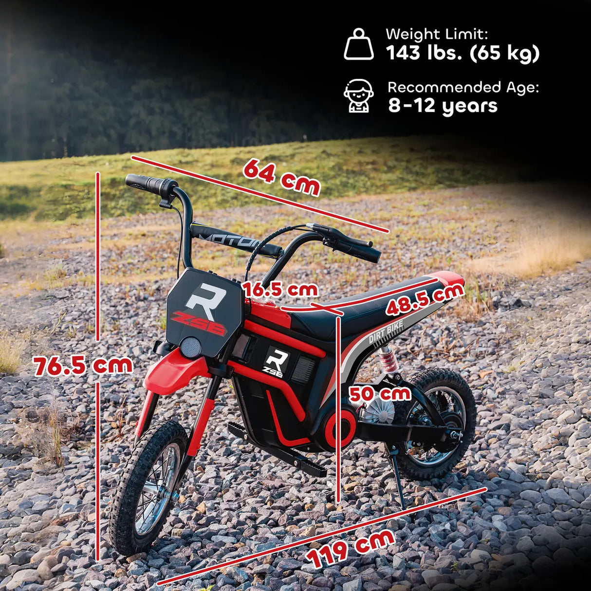 HOMCOM 24V Electric Motorbike with Twist Grip Throttle, Music, Horn, 12" Pneumatic Tyres, 16km/h Max Speed - Red