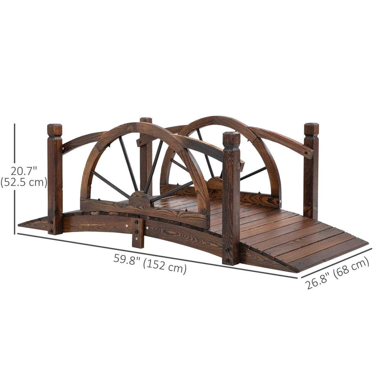 Outsunny 1.5M Wooden Garden Bridge Decorative Arc Footbridge with Safety Guardrail Outdoor Lawn Pond Bridge Walkway Stained Wood
