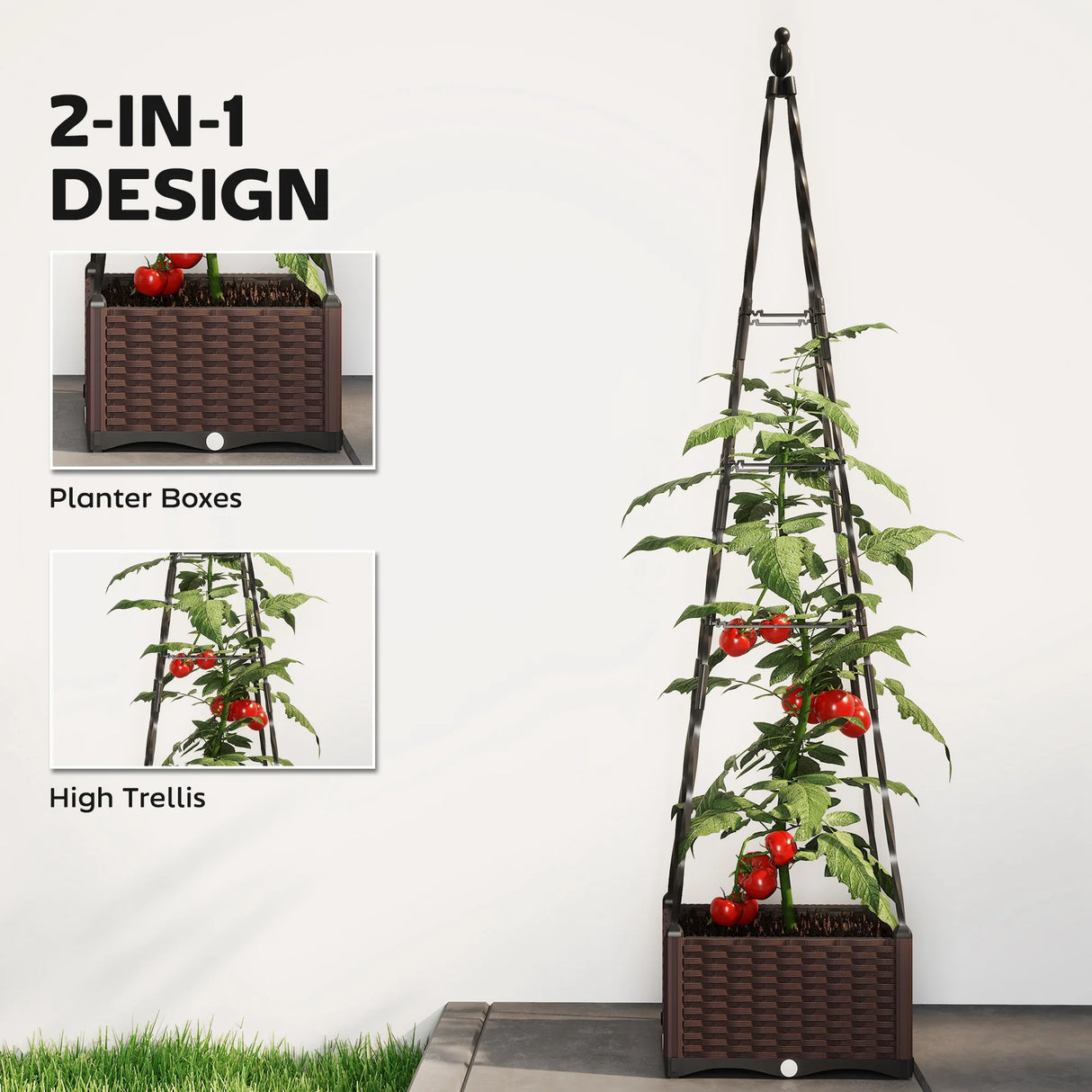 Outsunny Raised Bed for Garden, Raised Garden Bed Planter Box with Trellis, Self Watering, Drainage Holes and Plugs